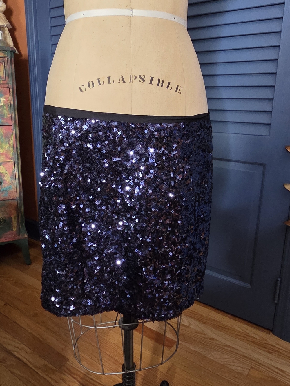 Vintage London Jean Indigo Midnight Blue Sequin Mini Skirt - Size 14